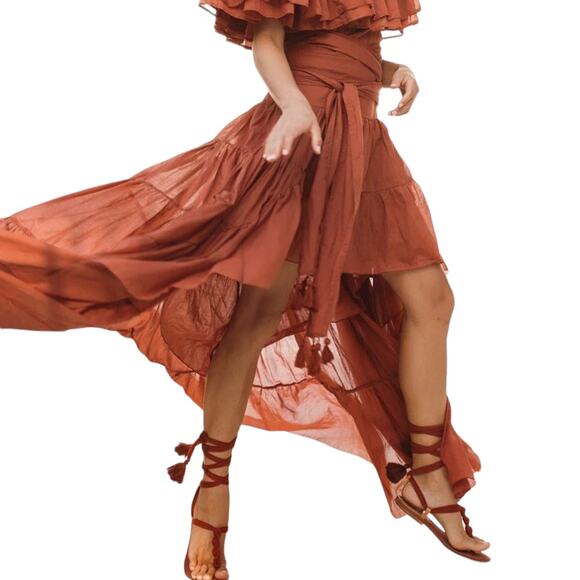 ERIKA PENA Rita Rumba boho high low ruffle hem tiered flowy skirt Sienna S M NEW - Picture 7 of 7
